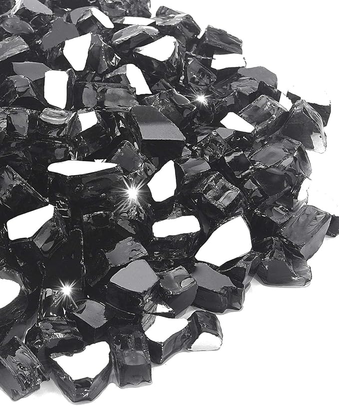 NUPICK 20 Pound Fire Glass, 1/2 Inch Reflective Fire Glass, Fit with Fire Pit and Fireplace, Black