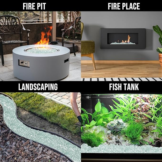 Skyflame 10-Pound Polygon Fire Glass for Fire Pit Fireplace Landscaping,1/2-inch, Crystal