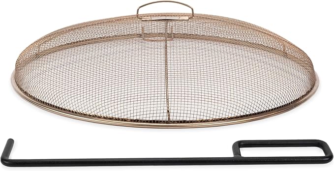 TIKI Fire Pit Screen & Poker Set – Spark Protector, Ember Guard & Fire Poker for Safe Smokeless Fires – Durable Gold & Black Metal Fire Pit Accessories - Fits Patio, Social, and Huddle Fire Pits