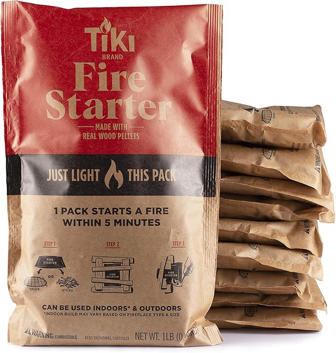 Tiki Fire Starter 10-Pack – Easy-to-Use Wood Pellet Fire Starters for Smokeless Outdoor Fire Pits & Indoor Fireplaces, Quick Lighting for Smokeless Fires, Ideal for Camping, Backyard, and Fireplaces