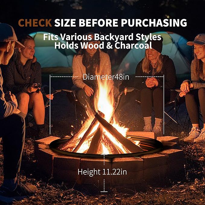 48 Inch Fire Pit Ring,Large Fire Pit Ring for Outside Wood Burning, Fire Pits Rings with High-Temperature Coating for Backyard, Bonfire, Camping, Beach(4x4 FT)