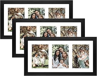Golden State Art, Set of 3, 9x18 Black Wood Frame - White Mat for Three 5x7 Pictures - Sawtooth Hangers- Swivel Tabs - Wall Mounting - Landscape/Portrait - Real Glass - Collage Frame