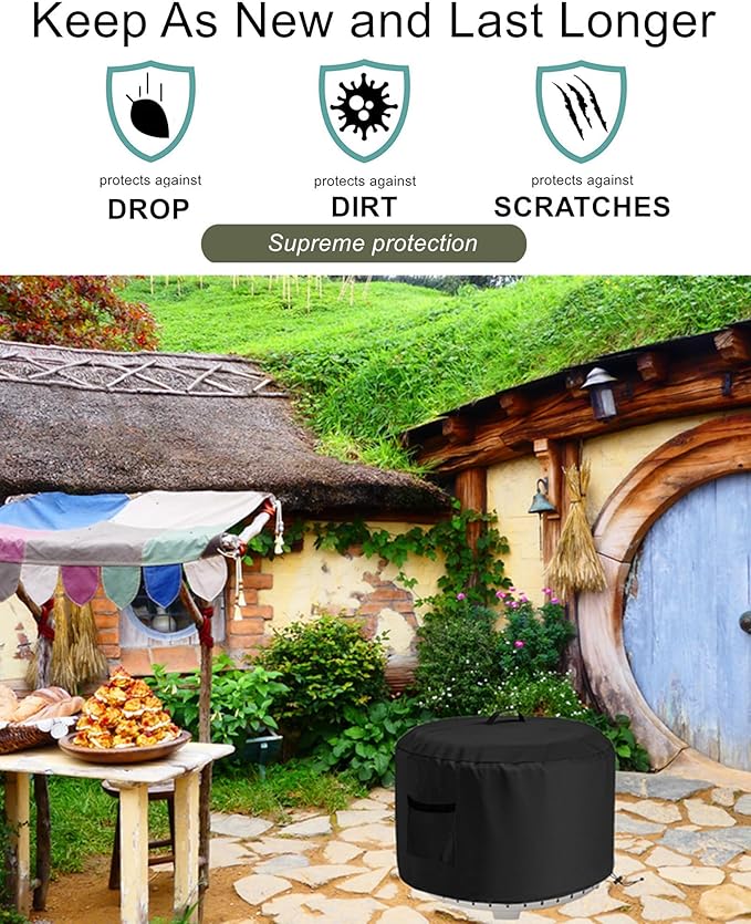 Smokeless Fire Pit Cover Round Outdoor, Falezern Large Stove Bonfire Shelter Cover Waterproof and Windproof, Stove Shelter Cover Compatible with Solo Stove Yukon and more. 29"D X 18"H (L)