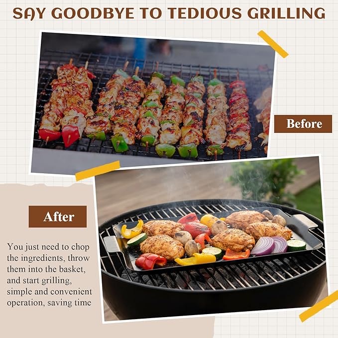 3 Pack Grill Tray for Outdoor Grill Stainless Steel Nonstick Grilling Baskets with Holes and Handles Heavy Duty Perforated Grilling Tray Barbecue Accessories for Vegetable, 2 Size