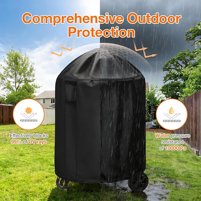 POMER Patio Fireplace Cover, Round Fire Pit Cover for 28 Inch Outdoor Fireplace Waterproof Heatwave Fire Bowl Cover Round -28"D x 43"H