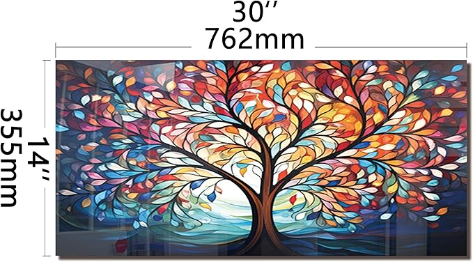 DAIFURONGE Tempered Glass Backsplash for Kitchen, Tree of Life Art Stove Backsplash Protector - Easy to Clean Wall Decor (Art Deco 2, 30"x14"(76.2x35.56cm))