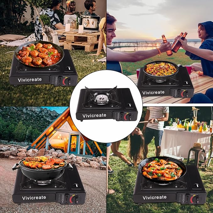 Vivicreate Portable Butane Stove 8500 BTU, Butane Stove with Auto Ignition for Camping, Lightweight Portable Gas Stove Burner with Safety Lock, Butane Burner, Estufa de Gas Portatil(Black)