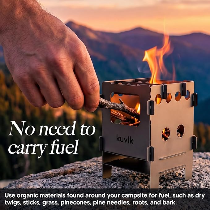 Kuvik Compact Titanium Wood Stove - Ultralight and Compact Stove for Backpacking, Camping, and Survival