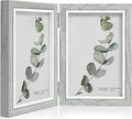 Afuly 4x6 Picture Frame Double Picture Frames 4 by 6 Grey Hinged Photo Frames Modern Wooden Frame Desk Vertical 2 Openings Display Gifts for Chirstmas Wedding Birthday Grandma Women Mom Friends