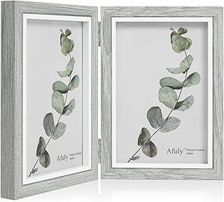 Afuly 4x6 Picture Frame Double Picture Frames 4 by 6 Grey Hinged Photo Frames Modern Wooden Frame Desk Vertical 2 Openings Display Gifts for Chirstmas Wedding Birthday Grandma Women Mom Friends