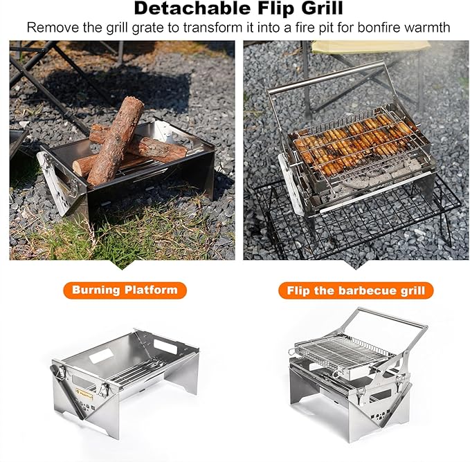 360° Rotating Barbecue Grill, Stainless Steel Flipping Barbecue Grills, Portable Camping Charcoal BBQ Grill Outdoor, Detachable Portable Charcoal Barbecue Grill for Picnic Yard Party