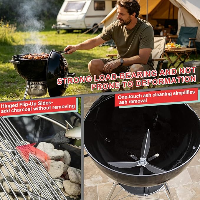 Round Replacement Grates for Weber 22'' Kettle Charcoal Grill,7436 Cooking Grate & 7441 Charcoal Grate for Weber One-Touch/Master-Touch/Performer Series Grill, with 7444 One-Touch Cleaning System Kit