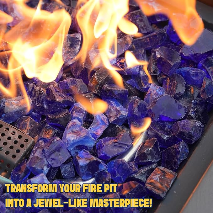 Mr. Fireglass Crushed Fire Glass for Natural or Propane Fire Pit Fireplace and Landscaping, 10 Pounds High Luster Ocean Blue