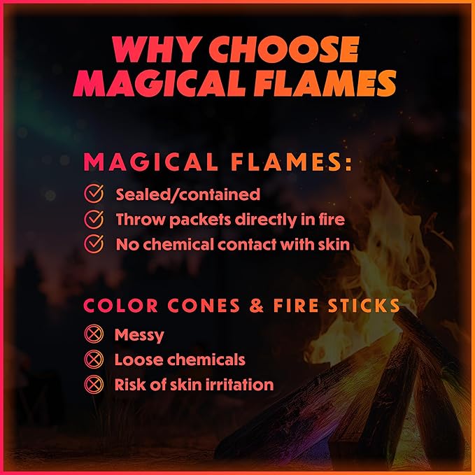 Magical Flames Fire Color Packets (10 Pack), Vibrant Multi-Color Fire for Fire Pits, Campfires, Bonfires & Fireplaces - Camping Essentials & Outdoor Party Accessories