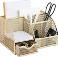 BLU MONACO | Gold Desk Organizer with Drawer | Metal Desktop Caddy with Six Compartments for Office Supplies | Stylish Desk Organizers and Accessories for Home or Office