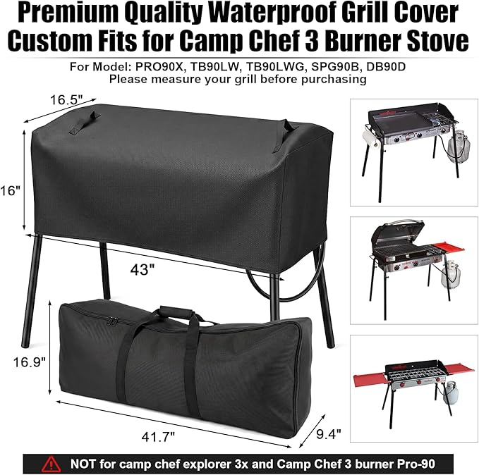 QuliMetal Patio Cover and Carry Bag for Camp Chef 3 Burner Stoves, Tundra Pro 16, SPG90B, PRO90, TB90LWG – Heavy Duty 600D Stove Cover and Bag for Camp Chef Pro 90X