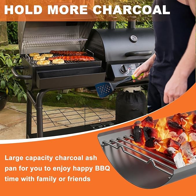 LS'BABQ 20 Inches Ash Pan Charcoal Grill Replacement Parts for Chargriller 5050 5072 5650 2123 2223 2823 Charcoal Grills with 2 PCS Fire Grate Hangers, Replacement Part for Chargriller Model #200157