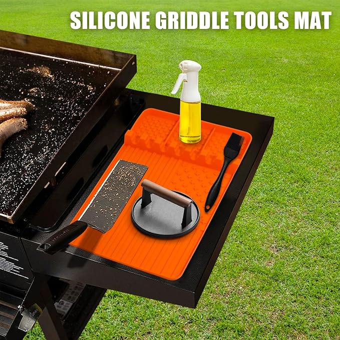 2 PCS Silicone Griddle Tools Mat for Blackstone,Grill BBQ Caddy Utensils Holder for Kitchen,Cooking & Countertop,Large Spatula Mat with Drip Pad,Griddle Accessories for Blackstone (Black 2pcs)