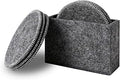 Drink Coasters Set of 6 with Holder - Dark Gray Round Water Absorption Felt Mat, Prevent Furniture from Dirty and Scratched, Suitable for Kinds of Mugs and Cups, 3.94 Inches Diameter