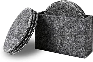 Drink Coasters Set of 6 with Holder - Dark Gray Round Water Absorption Felt Mat, Prevent Furniture from Dirty and Scratched, Suitable for Kinds of Mugs and Cups, 3.94 Inches Diameter