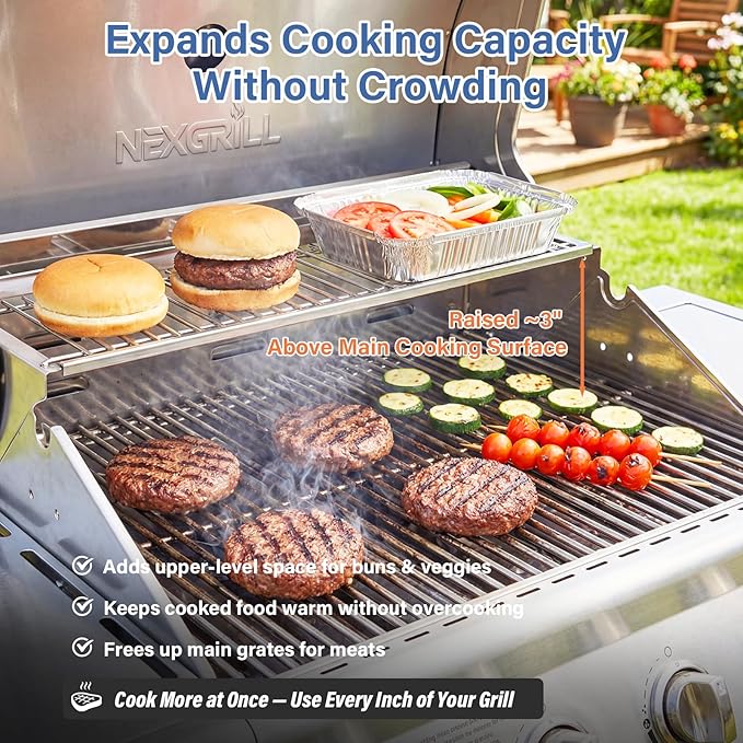 20.6''-32.08'' Adjustable Universal Stainless Steel Grill Warming Rack - Fits Nexgrill (720-0830H/X, 720-0888B/N, 720-0958B), Dynaglo, Cuisinart, Monument 4/5 Burner Gas Grills