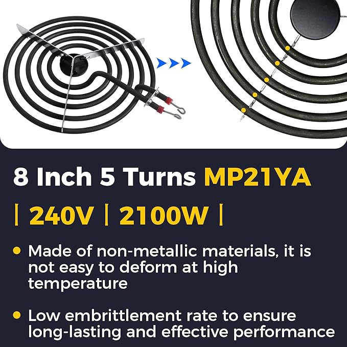 2026 Upgraded MP22YA Electric Range Burner Element 2 pcs MP15YA 6" and 2 pcs MP21YA 8" 4 Pack Unit Set Stove Burners Replacement for Whirlp00l Hard-wick Ken-more Ma-tag Electric Range Stove by Romalon