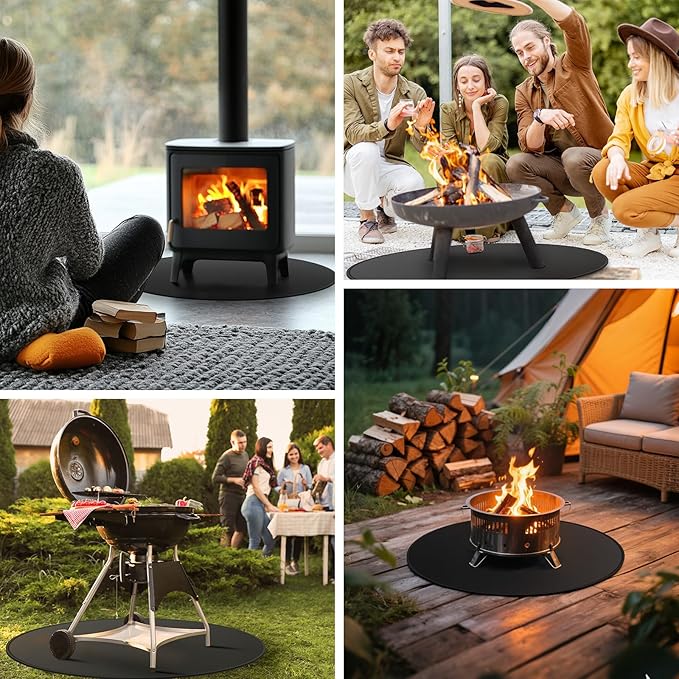 38inch Fire Pit Mat, Round Under Grill Blanket for Outdoor Grill, Fireproof Mat, Oil Proof Waterproof Under Floor BBQ Accessories Protector for Solo Stove Accessories