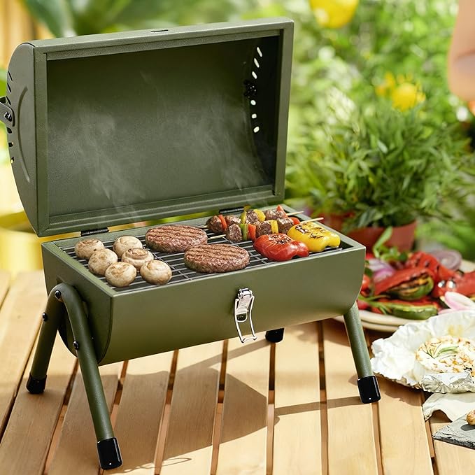 Royal Gourmet CC1015L Portable Charcoal Grill, 147 Sq. In. Cooking Area, with Four Air Vents, Lid Latch Buckle, Lid Handle, for Outdoor Backyard, Patio Parties and Picnics, Olive Green