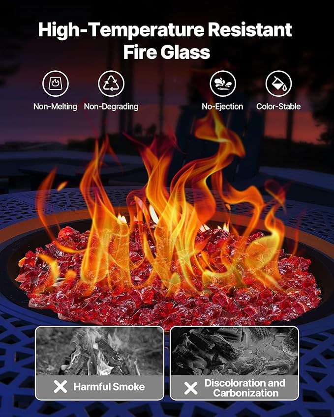 VEVOR Fire Glass, 10 lbs, Red, 3/4 Inch High-Temperature Resistant Reflective Glass Rocks, Smokeless Fire Pit Stones for Outdoor Table & Landscaping