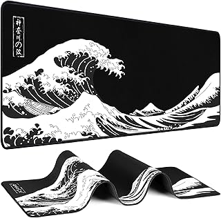 Mouse Pad Gaming - Desk Mat for Keyboard and Mouse - Kanagawa Large Mouse Pad for Desk, Japanese Sea Wave Mousepad (31.5 x 11.8inch) with Non-Slip Base, Desks Pad Mat for Game, Office and Home
