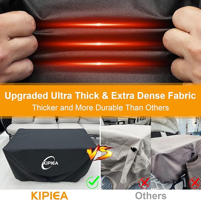 Kipiea Rectangular Fire Pit Cover – Upgraded 600D Heavy Duty, 100% Waterproof Propane Fire Table Cover, UV and Tear Resistant Outdoor Fire Pit Table Cover for 42" L x 24" W x 24" H, Black