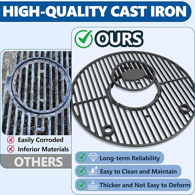 19.5" Round Grill Grate for Akorn Kamado Ceramic Grill Char Griller Akorn 16620 E56720 16820 Parts, Cast Iron Grate for Char-Griller E16620 Pit Boss K24 Louisiana Grills K24 Replacement, Firepit Grate