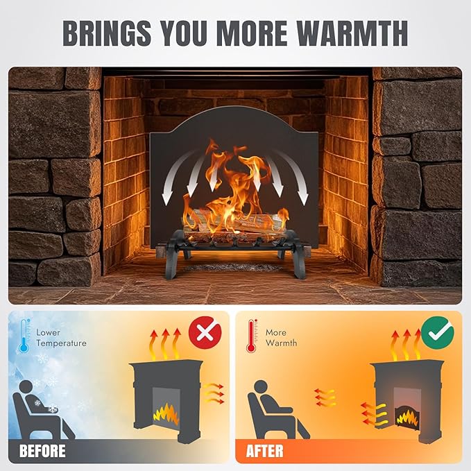 INNO STAGE 20" Fireplace Back Plates - Iron Fireback with Feet, Fireplace Wall Protection, Fireplace Heat Reflect, Black