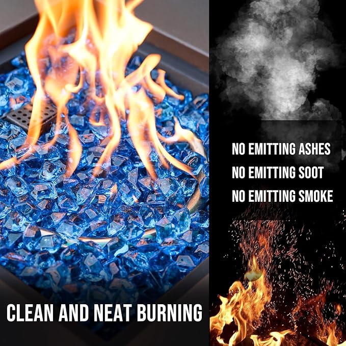 Skyflame 10-Pound Polygon Fire Glass for Fire Pit Fireplace Landscaping, 1/2-Inch Pacific Blue