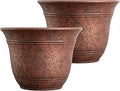 The HC Companies Sierra Round Self-Watering Pot - Lightweight Plastic Planter for Herbs & More - Durable Plant Pots for Indoor Plants & Outdoor Plants (7.5” Rustic Redstone, Pack of 2)