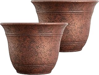 The HC Companies Sierra Round Self-Watering Pot - Lightweight Plastic Planter for Herbs & More - Durable Plant Pots for Indoor Plants & Outdoor Plants (7.5” Rustic Redstone, Pack of 2)