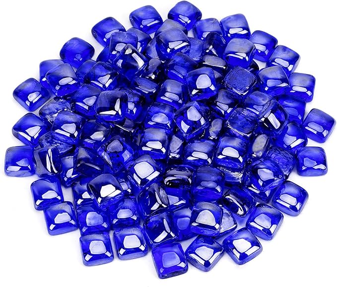 Mr. Fireglass 1 inch Fire Glass Cubes for Fireplace Fire Pit and Landscaping, 10 lb High Luster Cobalt Blue