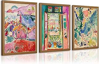 Henri Matisse Wall Art Prints Aesthetic Canvas Matisse Wall Decor Painting Colorful Matisse Wall Art Poster Boho Abstract Matisse Picture Artwork for Bedroom Living Room 16x24 Inch Framed Set of 3