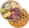 Bamboo Cheese Board with Knife Set and Slate – 12 inch Round Charcuterie Board, Serving Tray, Platter, Wood Cheeseboard Set – Gift Idea – BlauKe®