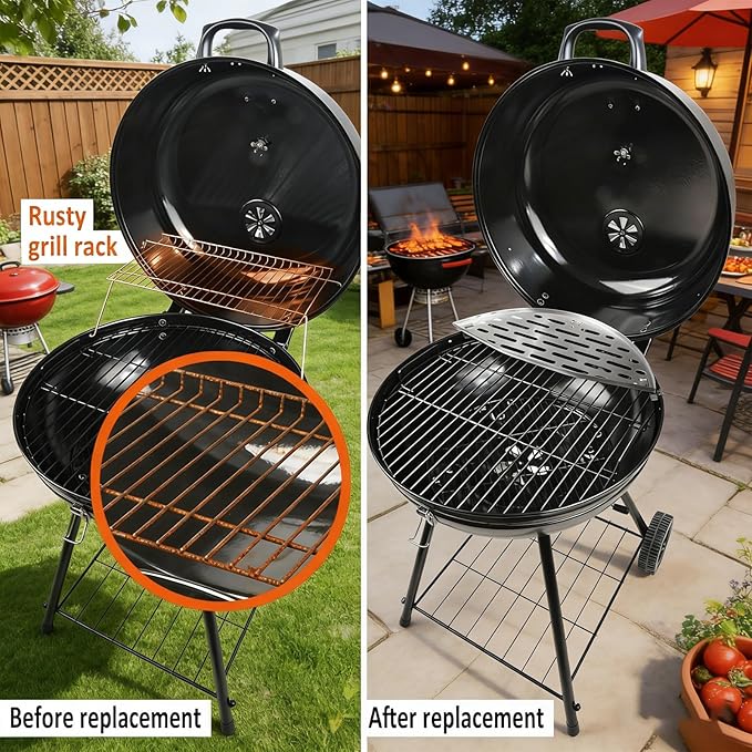 Patented Movable Warming Rack for 22 Inch Kettle Grill 304 Stainless Steel BBQ Warming Grid Compatible with Weber, Nexgrill, Napoleon and Other 22" Kettle Charcoal Grills