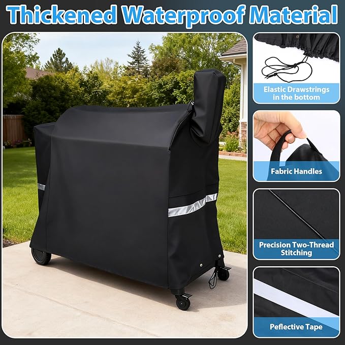 Utheer Grill Cover for Traeger 34 Series, 600D Waterproof Pellet Smoker Cover with Drawstring, Fits Pro 34 & Pro 780, BAC380 Cover All Weather Protection