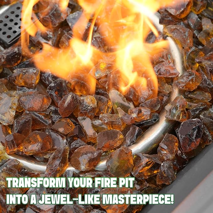 Mr. Fireglass Crushed Fire Glass for Natural or Propane Fire Pit Fireplace and Landscaping,10 lb High Luster Amber
