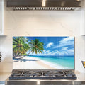 fzxwyishu Tempered Glass Backsplash for Kitchen,Stove Splashback Protector Beach Scenery Design | Heat-Resistant Splash Board, Kitchen Wall Decoration (Art Deco 2, 30"x16"(76.2x40.64cm))