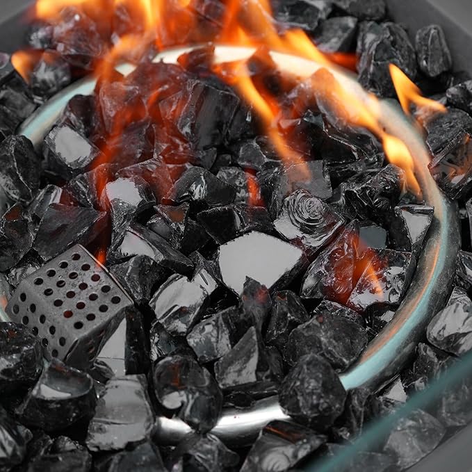 Mr. Fireglass Crushed Fire Glass for Natural or Propane Fire Pit,10 Pounds Decorative Recycled Glass Rocks for Fireplace and Landscaping, High Luster Black