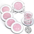 Jetec Mirrored Glass Coaster Set of 6 with 1 Holder 4" Crushed Diamond Round Cup Mat Glitter Crystal Rhinestone Glass Coaster Bling Table Decor for Bar Kitchen Gift for Christmas(Pink,4 Inch)