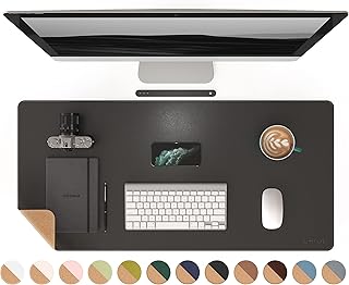 RENMTURE Dual-Sided Mouse Pad, Natural Cork & PU Leather Large Desk Pad for Office and Home Work, Desk Protector Non-Slip, Waterproof, Easy Clean (Black, 36"x17")