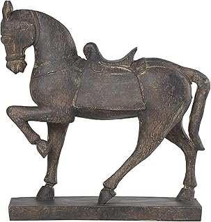 Deco 79 Polystone Horse Decorative Sculpture Prancing Home Decor Statue, Accent Figurine 14" x 4" x 15", Brown