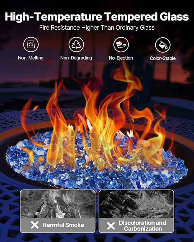VEVOR Fire Glass, 10 lbs, Cobalt Blue, 1/4 Inch High-Temperature Resistant Reflective Glass Rocks, Smokeless Fire Pit Stones for Outdoor Table & Landscaping