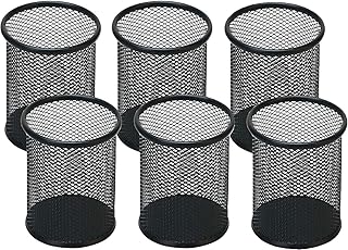 Pen Holder Pencil Holder Mesh Metal Pen Cup Holder Pencil Cup Holder for Desk Office Home Pen Organizer Black, 6 Pack
