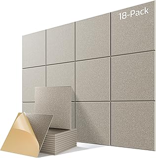18 Pack Acoustic Panels for Walls, 12" x 12" x 0.4" High Density Self-Adhesive Soundproof Wall Panels, Sound Absorbing Foam Panels for Home & Office Studio (Camel)